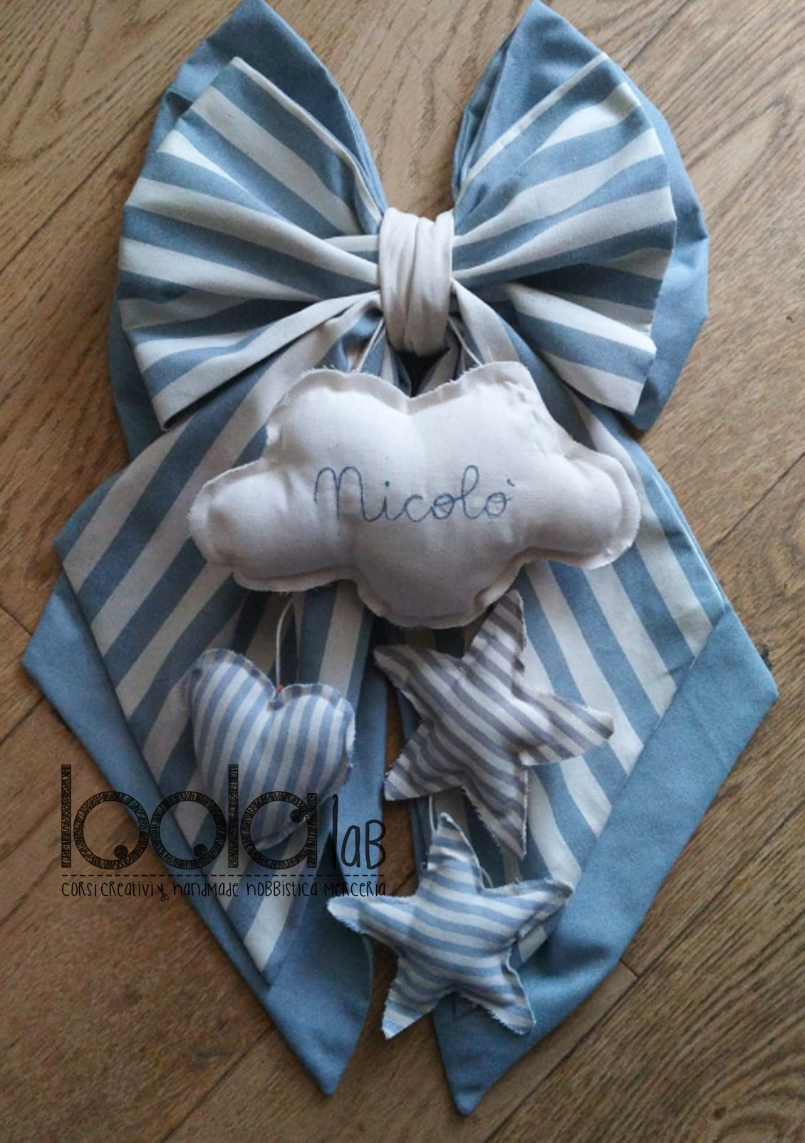 FIOCCO NASCITA DOPPIO con 3 pendenti piccoli